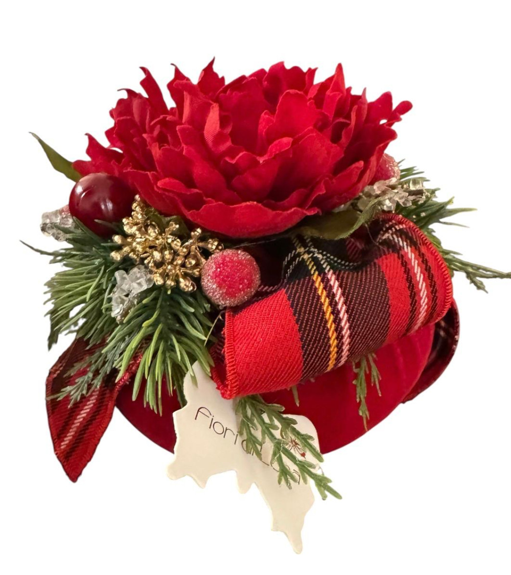 POUF IN VELLUTO ROSSO E FIOCCO SCOZZESE 14 CM