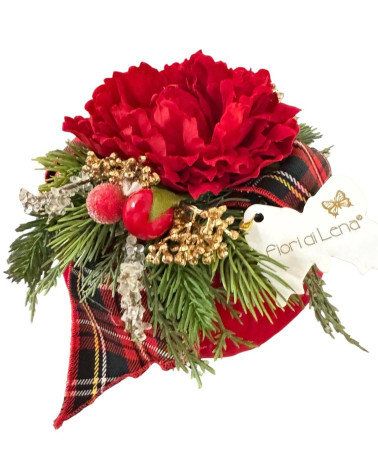 POUF IN VELLUTO ROSSO E FIOCCO SCOZZESE 11 CM