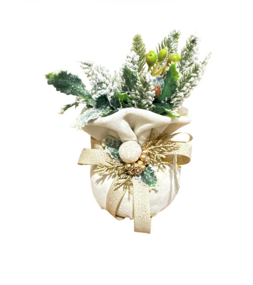 SACCOCCIO BIANCO IN VELLUTO CON ALBERELLO 18 CM