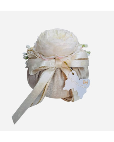 POUF IN SETA NOCCIOLA CON PEONIA DA 10 CM