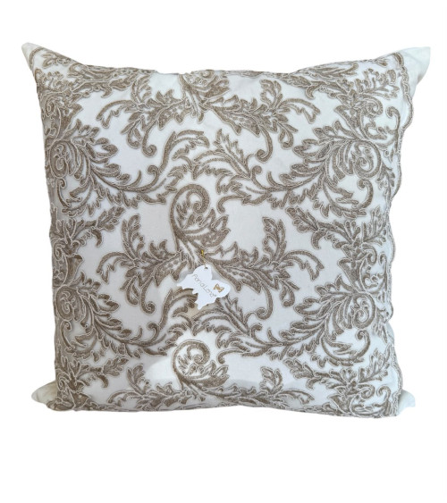CUSCINO IN VELLUTO NUDE E PIZZO 50 CM