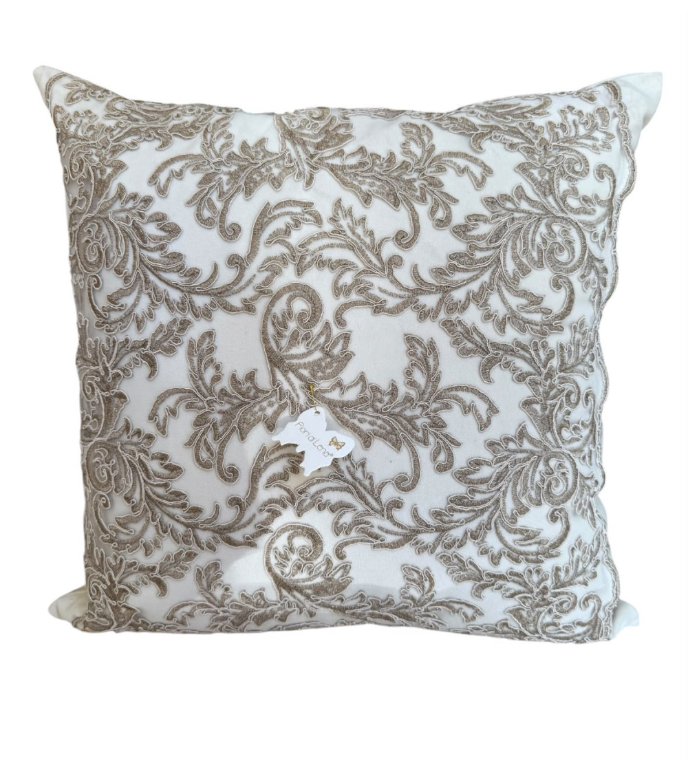 CUSCINO IN VELLUTO NUDE E PIZZO 50 CM