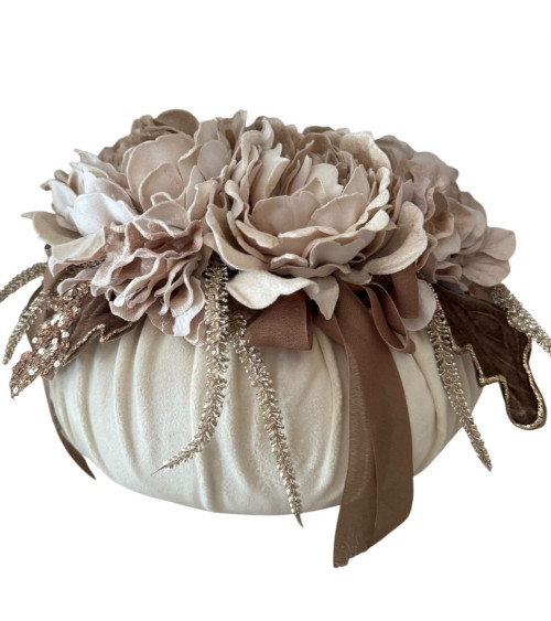 POUF IN VELLUTO NUDE E PEONIE DA 28 CM