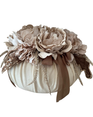POUF IN VELLUTO NUDE E PEONIE DA 28 CM