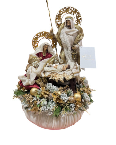 POUF AVORIO CON SACRA FAMIGLIA 35 CM
