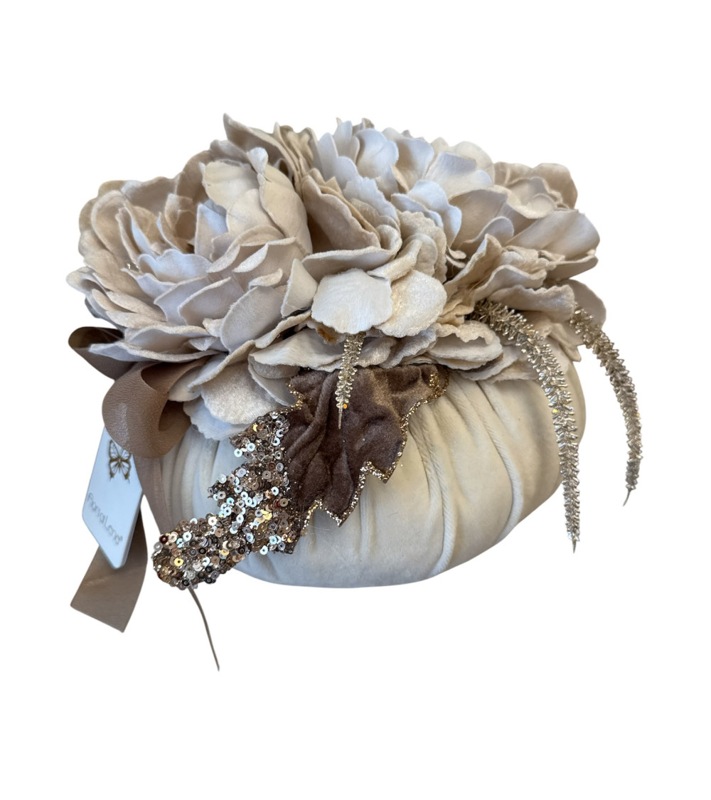POUF IN VELLUTO NUDE CON PEONIE
